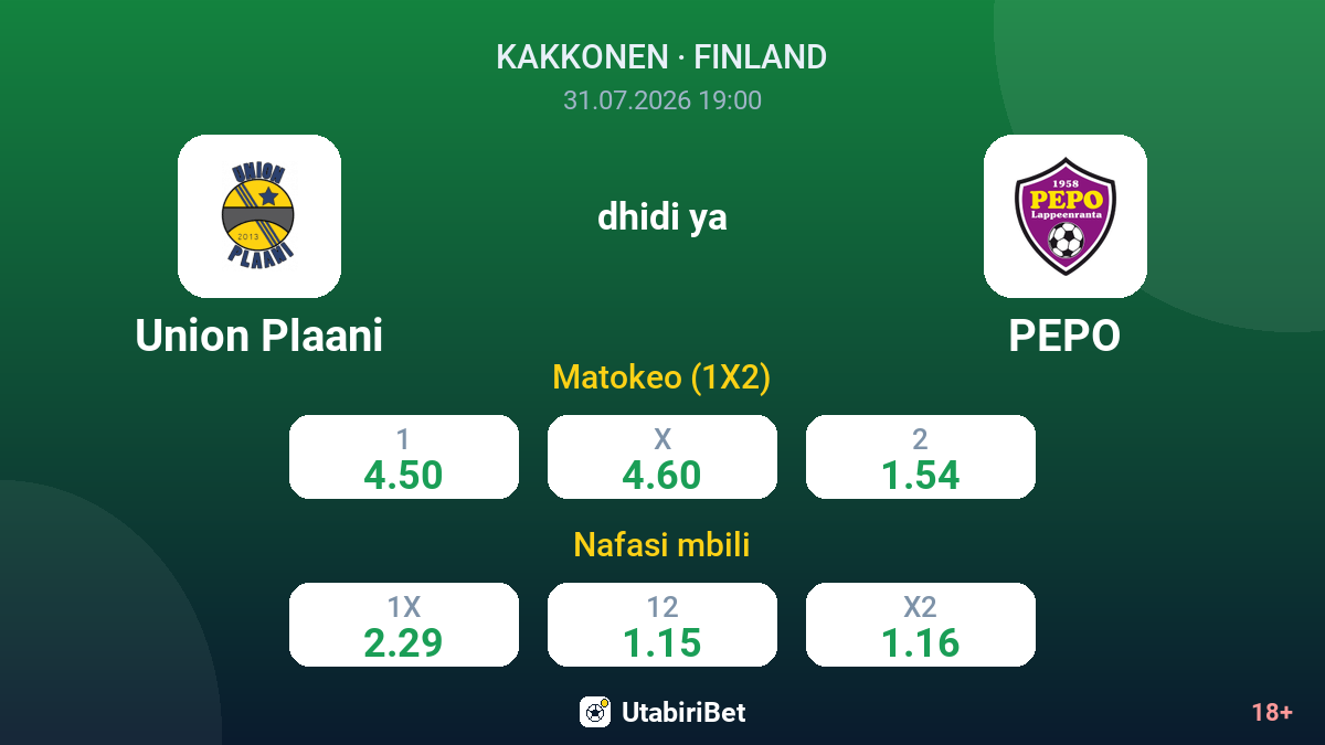 Union Plaani dhidi ya PEPO — odds