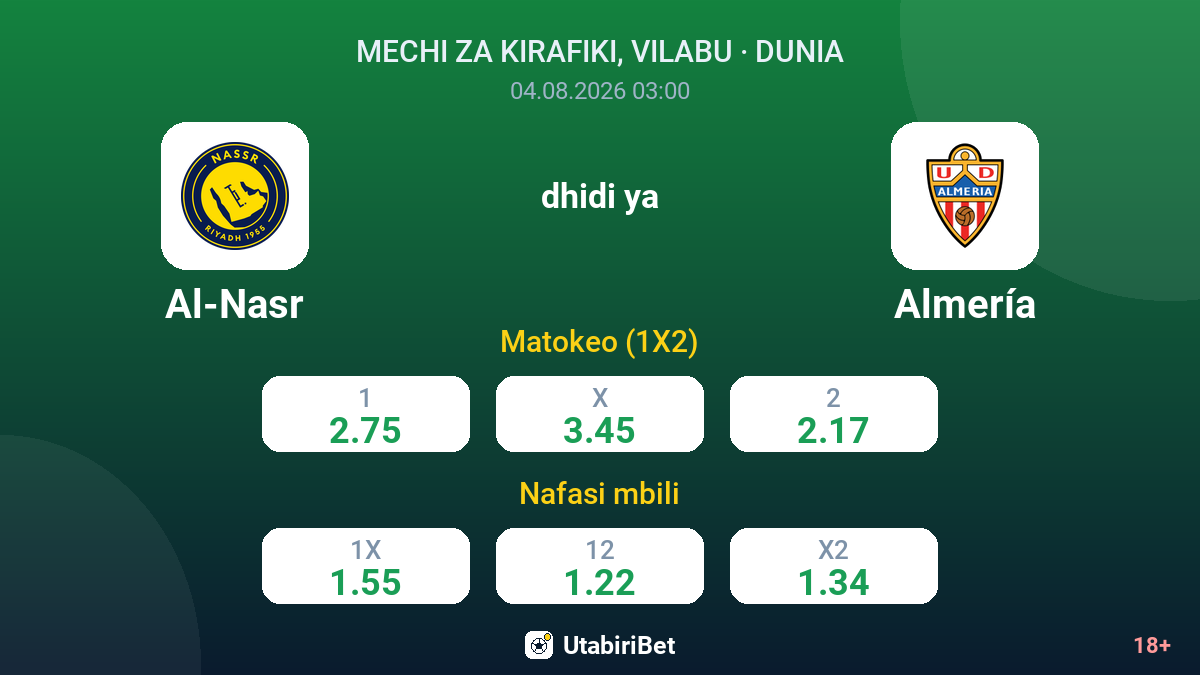 Al-Nasr dhidi ya Almería — odds